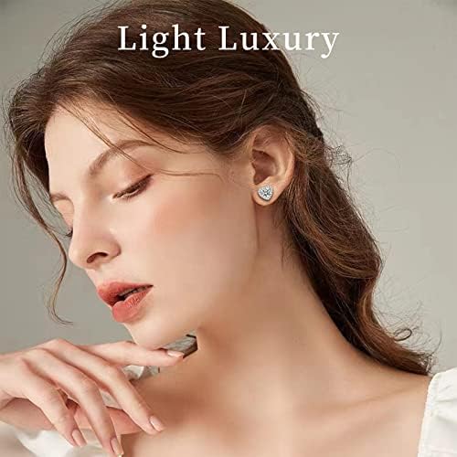 Yongkaida Studs Earrings for Women,Copper Plated 925 Silver, Square, Heart-Shaped Cubic Zirconia Imitation Diamond Halo Earrings (3 Pairs)