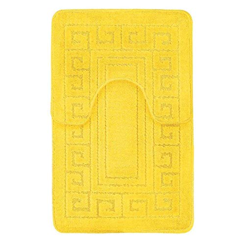 EHD Greek Design 2 Piece Bath Mat and Pedestal Mat Sets Non Slip Water Absorbent Regular Size Bathroom Rugs (Lemon)