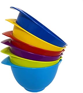 Mixing Bowl with spout and Handle | Set of 6 - Red, Blue, Purple, Green, Yellow, Light Blue | Beautifully Coloured Bowl Set | Compact, Stackable & Ergonomically Designed | Proudly Made in The UK