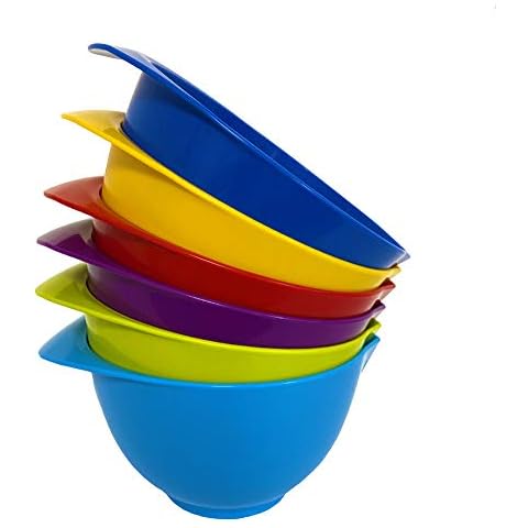 Mixing Bowl with spout and Handle | Set of 6 - Red, Blue, Purple, Green, Yellow, Light Blue | Beautifully Coloured Bowl Set | Compact, Stackable & Ergonomically Designed | Made in The UK Cover