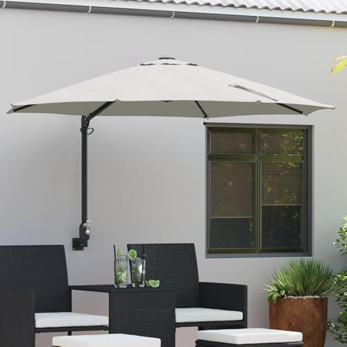Parasol Mural Extérieur avec Éclairage LED, 360° Réglable, Acier Thermolaqué et Polyester 160g, Parasol de Jardin Exterieur et Parasol Balcon, Couleur Sable, Dimensions 248 x 270 x 148 cm