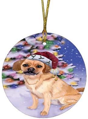 Christmas Express Delivery Red Truck Running Puggle Dogs Round Flat Ornament - Pet Decorative Hanging Ornaments for Christmas X-mas Tree Decorations - 2.75" Round Christmas Ornament