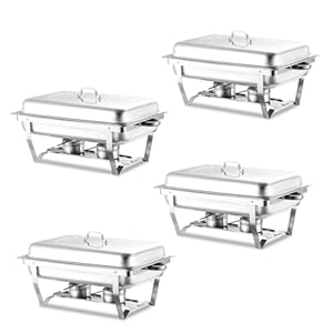 Chafing Dish Buffet Set 4 Pack,Stainless Steel Rectangular Buffet Servers and Warmers,Chafers for Catering,Foldable Frame Legs,10 QT Food Warmer for Parties, Buffets, Banquet, Catering Events