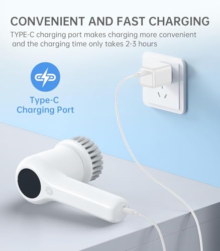 Elektrische Reinigungsbürste, Uythumidid CB11 Spin Scrubber für Bad, Fugenreiniger Elektrisch, Electric Cleaning Brush mit Led Anzeige, 4 Bürstenkopf for für Haushalt, Fliesen, Küche und Reifen