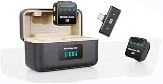 ميكروفون لافالير لاسلكي SX23 مع علبة شحن وميكروفون مزدوج بخاصية إلغاء الضوضاء، للبث المباشر والكاميرا والموبايل والكمبيوتر، ببطارية مدمجة 8 ساعات وأوضاع كاملة اتجاهية وبدون، للتسجيل الاحترافي والبث