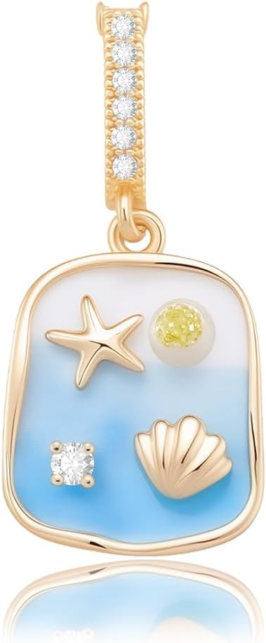 Beebeecraft 2Pcs Royal Blue Summer Charms for Bracelets 18K Gold Plated Enamel Seashell Starfish Ocean Charms with Freshwater Pearls Cubic Zirconia Clasp for Jewelry Making Necklaces DIY Crafts