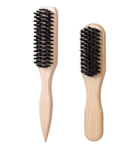 2 Stück Boar Bristle Brush, Haarbürste mit Bambusgriff für Damen, Herren & Kinder, Sanfte Pflege für dünnes & feines Haar, Verbessert Haartextur