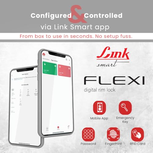 Image of Link Smart Flexi 5-in-1 IP67 Waterproof Wi-Fi Smart Rim Lock | Fingerprint, App, PIN, Card, Key | Digital Main Door Lock with Mobile Access, Gold