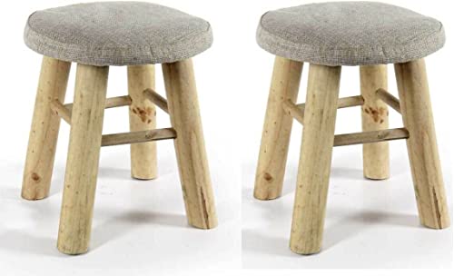 Kasahome Tabouret rond avec assise en tissu de couleur taupe Pouf Chaise Tabouret avec pieds en bois maison décoration 30 x 33 cm Cover