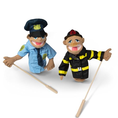 image for Melissa & Doug Rescue Puppet Set - Police Officer and Firefighter - So