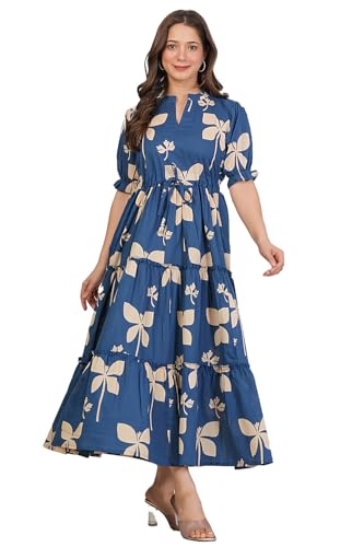 Image of Monique Brand Women's /Girls Cotton Kurta for Women Floral Printed Regular Fit Anarkali Kurta ||Floral Flared Western Dress