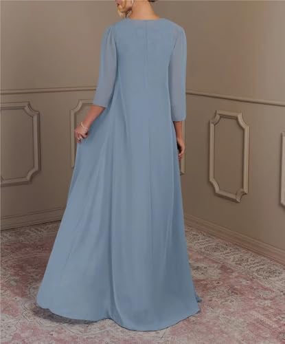 2 Piece Mother of The Bride Dresses with Jacket Long Chiffon Lace Mother of Groom Dresses for Wedding 3/4 Sleeve3