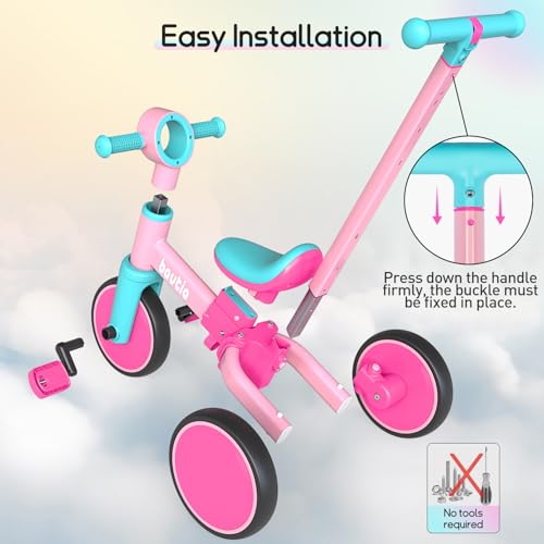 image for Bautia Kids Tricycle with Push Handle for Toddlers 1-4 Years Old Boys 