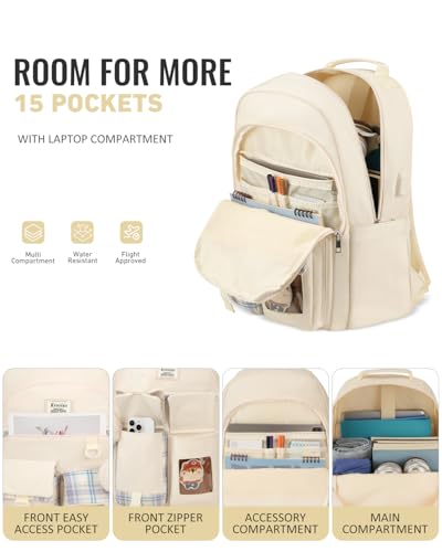 School Backpack for Teen Girls, Cute Kawaii Plaid Bookbag College Backpacks for Women 15.6 Inch Laptop Bag for Kindergarten Elementary Preschool Middle High School Students, Beige2