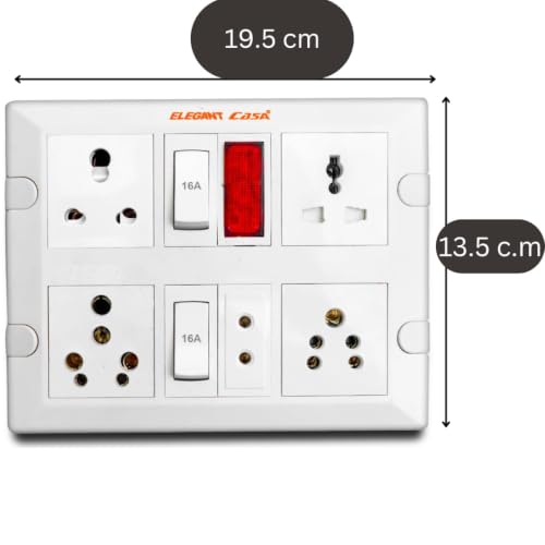 Image of ELEGANT CASA 6+16 Amp Electric Extension Board 4 Indian and Universal Sockets with Switches, Indicator Light for Small and Large Appliances with PTC Connector