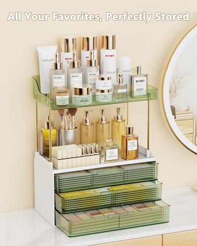 Image of Anylady Bathroom Organizers and Storage, Makeup Organizer (Sturdy Durable Attractive), Ideal for Vanity, Countertop, Counter, Perfume, Skincare, Cabinet, Cosmetic, Dresser Organizer (Green)