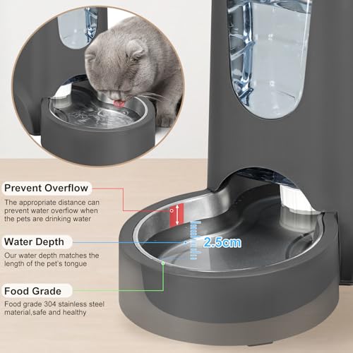 2 Pack Automatic Cat Feeder and Stainless Steel Water Dispenser, Gravity Dog Waterer Set Food Feeder and Waterer Set for Small Medium Kitten Puppy Pets(1 Gallon x 2, Charcoal Gray) - Thumbnail 4