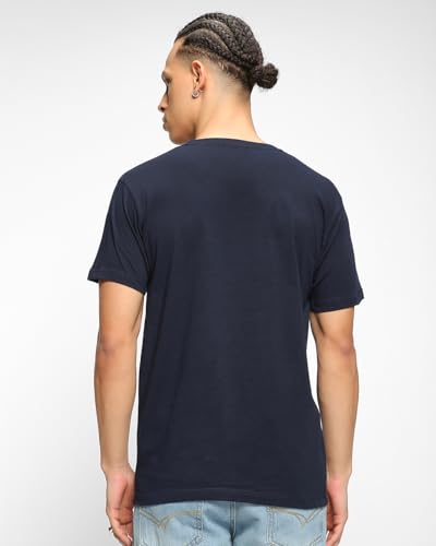 Image of Bewakoof Men's Printed 100% Cotton T-Shirt - Regular Fit, Round Neck, Half Sleeves Black