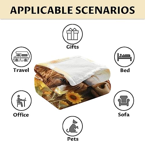Mercuryelf Highland Cow Throw Blanket - Soft, Fuzzy & Warm - 60x80 Inches Flannel Blankets for Bed, Couch - Colorful Rustic Throws Gift for Women, Men