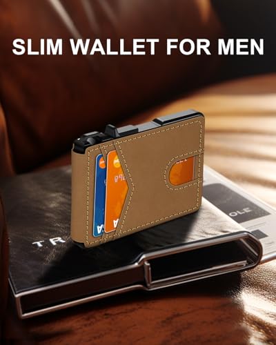 Image of ZALVEX Wallet for Men, Mens Minimalist Wallet 9-13 Cards, Slim Compact Wallet with Money Clip & ID Window, RFID Blocking Smart Pop Up Card Wallet, Metal Aluminum Credit Card Holder Bifold Wallet