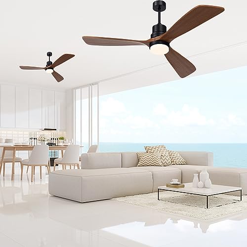 Clugoj 60'' Ceiling Fan With Light Remote Control Modern 3 Wood Blade Ceiling Fan, Outdoor Ceiling Fan Reversible Dc Motor And Matte Black #TOP2