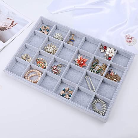 Image of 24 Grid Velvet Jewellery Drawer Organizer Tray Stackable Jewelry Tray for Drawer and Storage and All Other Jewellery Needs