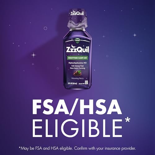 ZzzQuil, Sleep Aid, Nighttime Sleep Aid Liquid, 50 mg Diphenhydramine HCl, Fall Asleep Fast, Non-Habit Forming, Warming Berry Flavor, 12 FL OZ (Pack of 2) - Image 8