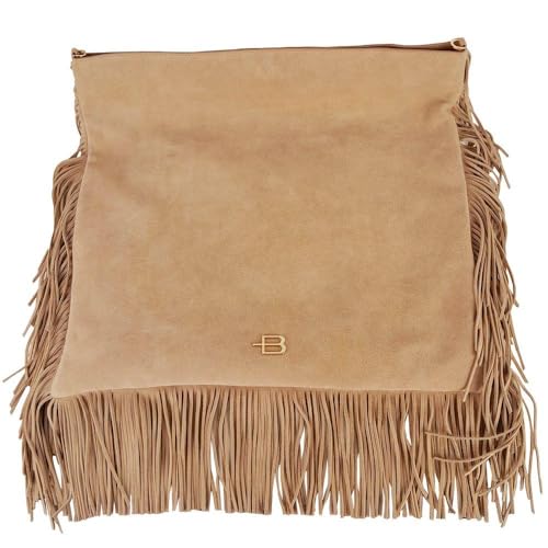 Sac femme Baldinini Trend en cuir de daim beige à franges et bandoulière