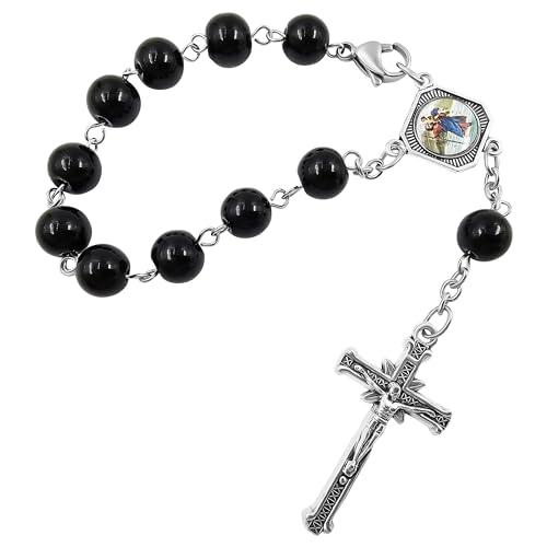 TALISMAN4U Saint Christopher Rosary for Car Rearview Mirror Glass Beads Catholic One Decade Auto Rosary for Women Men Religious Gift2