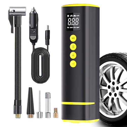Compresor de Aire Portátil | Inflador para Neumáticos de Coche,Manómetro Eléctrico de 10.3 Bar para Ruedas, Pelotas, Bicicleta, Camión, Moto y Vehículos