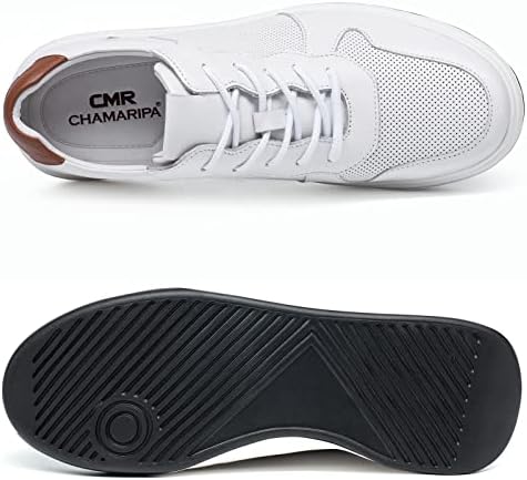 CHAMARIPA Men Elevator Casual Shoes Leather White Sneakers Height Increasing Shoes Hidden Heel Trainers 2.36 Inches Taller | Image 2