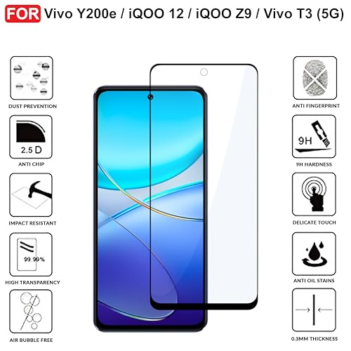 Image of CEDO Tempered Glass for Vivo Y200e / iQOO 12 / iQOO Z9 / Vivo T3 (5G) | Screen Protector Full HD Quality Tempered Glass Anti-Scratch Edge to Edge Coverage with Easy Installation Kit (Black)
