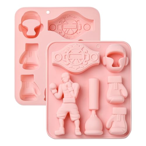 Gythara 2 pcs Boxing Theme Silicone Fondant Molds Glove Sport Belt Helmet Molds for DIY Cake Chocolate Pudding Jelly Ice Candy Epoxy Resin Craft Decor