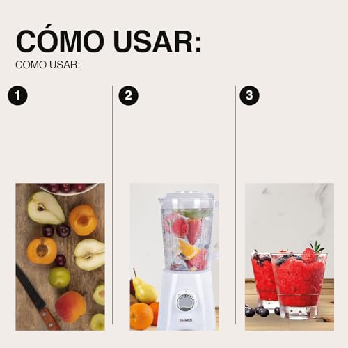 COOKITCH Batidora de Vaso 1,5L – 500W – Jarra de Plástico Resistente – Cuchillas Inox – 2 Velocidades + Pulso – Blender Compacta para Smoothies, Batidos y Zumos - imagen 6