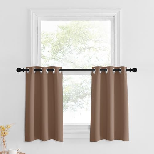 NICETOWN Cafe Curtains Over Sink Privacy Kitchen Tier Farmhouse 30 inch Length Mini Short Cabinet Caravan Bathroom Small Basement Bathroom Curtain, 2