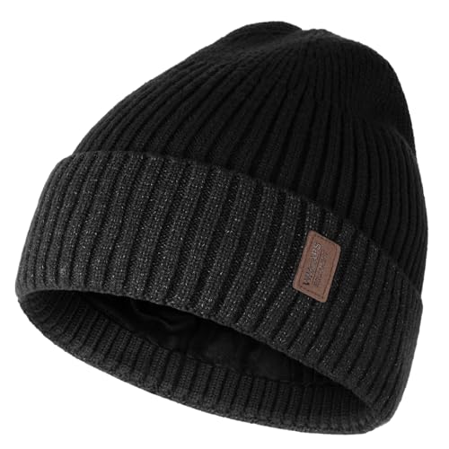 Wmcaps Beanie Winter Hats for Men Women, Fleece Lined Beanie Warm Winter Beanie Unisex Fashion Knit Cuffed Cap (Black/Slate Gray)