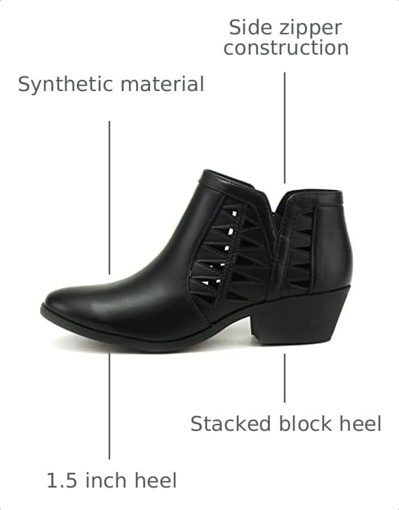 Image of Soda CHANCE Womens Perforated Cut Out Stacked Block Heel Ankle Booties (Wide Fit Available)