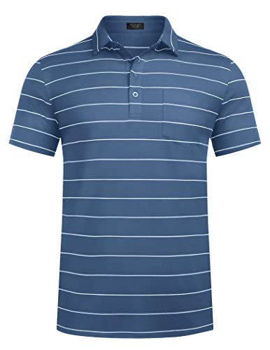Coofandy Men's Striped Polo Shirts Classic Fit Short Sleeve Golf Shirt Lightweight Tennis Club Polo (Royal Blue,X-Large) #TOP9