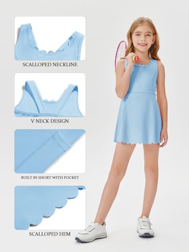 Batermoon Girls Athletic Tennis Dress with Shorts Kids Workout Exercise Golf Skirts Dresses with Pockets4