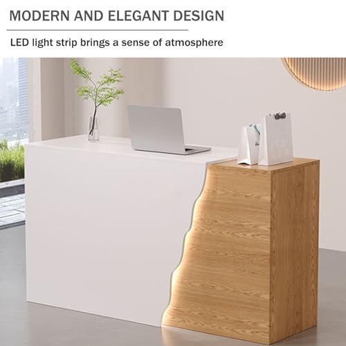 Nowoczesne biurko recepcyjne LED - stylowy stolik detaliczny do salonu w holu frontowego biura - białe wykończenie lastryko unikalny kaktus design współczesne meble