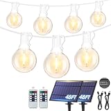 Mlambert 96Ft(2x48Ft) Solar String Lights, Outdoor Waterproof Patio Lights with 15 Shatterproof G40 Bulbs(2 Spare), Led Light for Backyard-White Wire