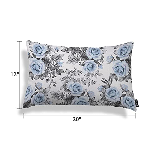 Ekobla Blue Flowers And Leaves Decorative Throw Pillow Case Watercolor Floral Pattern Ink Painting Waist Lumbar Pillow Covers Cotton Linen Cushion Cover For Sofa Couch 12X20 Inches #TOP4