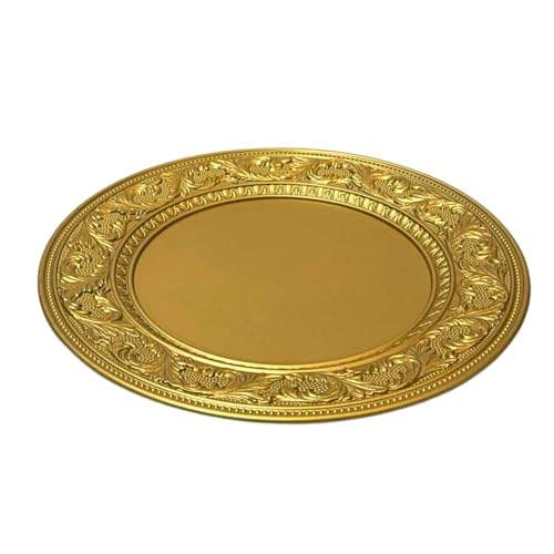 Image of Luxury Round Gold Decorative Plate | Pooja Thali, Gift Hamper Base, Charger Plate & Decorative Platter for Home Decor, Wedding & Festive Gifting