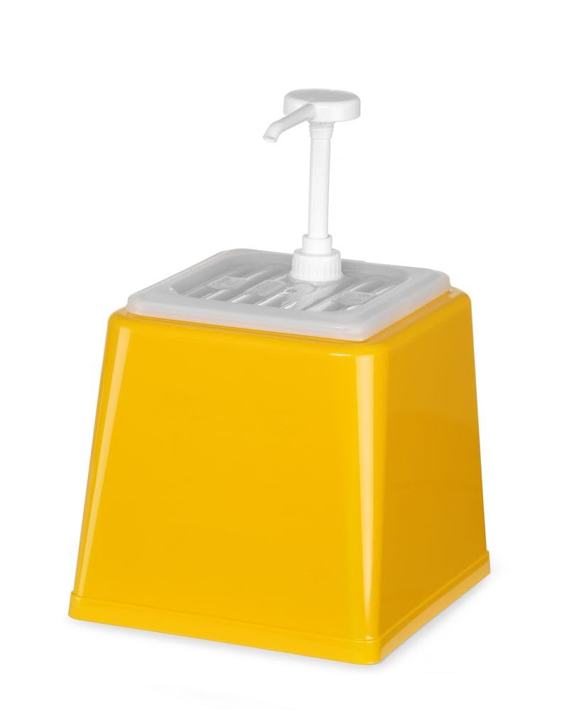 HENDI Distributeur de sauces avec pompe, distributeur de condiments, réutilisable, sans BPA, distributeur à pompe, capacité: 2.5 L, dosage: 20 ml, 230x210x(H)327mm, jaune, ABS, polypropylène