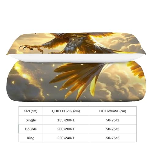 Housse de couette oiseaux 135x200cm en microfibre or pour lit simple
