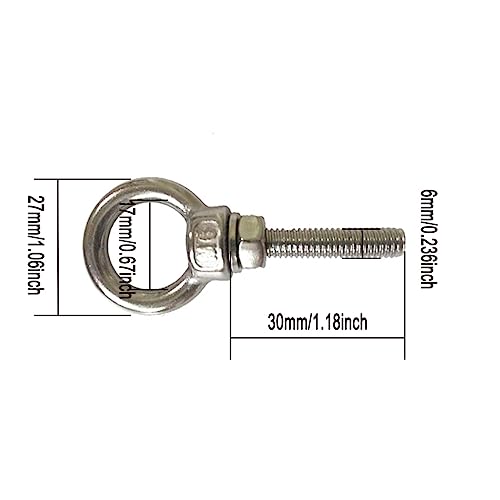 Image of Shoulder Eye Bolt, M6 Stainless Steel Eye Bolts1.2 Heavy Duty EyeBolts Screws, 5 PCS M6 (Thread Length 30mm), Accessories Include Nuts and Washers Set