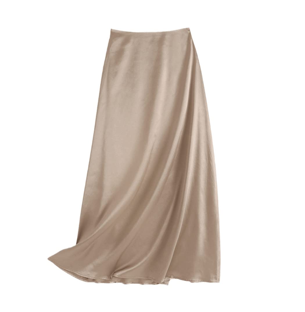 Jupe de travail en satin de soie avec fermeture éclair dans le dos pour femme