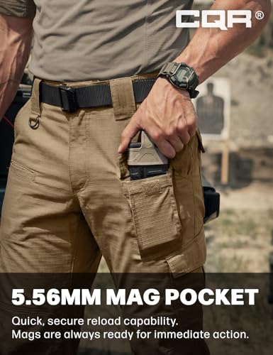 Image of CQR Men's Flex Ripstop Tactical Pants, Water Resistant Stretch Cargo Pants, Lightweight EDC Hiking Work Pants