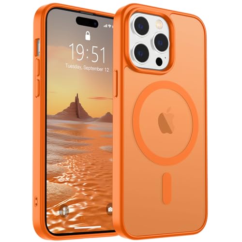 Image of SUPFINE Magnetic for iPhone 14 Pro Max Case (Compatible with MagSafe) (Military Grade Drop Protection) Translucent Matte Shockproof Phone Cover,Starry Orange