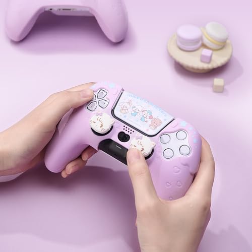 Image of GeekShare Compatible with ps5 Controller Skin Set, Silicone Protective Shell for Gaming Consoles Wireless Controller, Sweet Ice Cream Purple Cover with 2 Thumb Grip Caps - Mikko